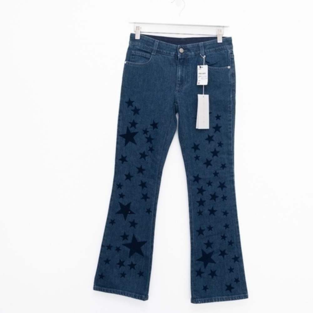 Stella McCartney. Blue Star Print‎ Denim Flared Jeans.